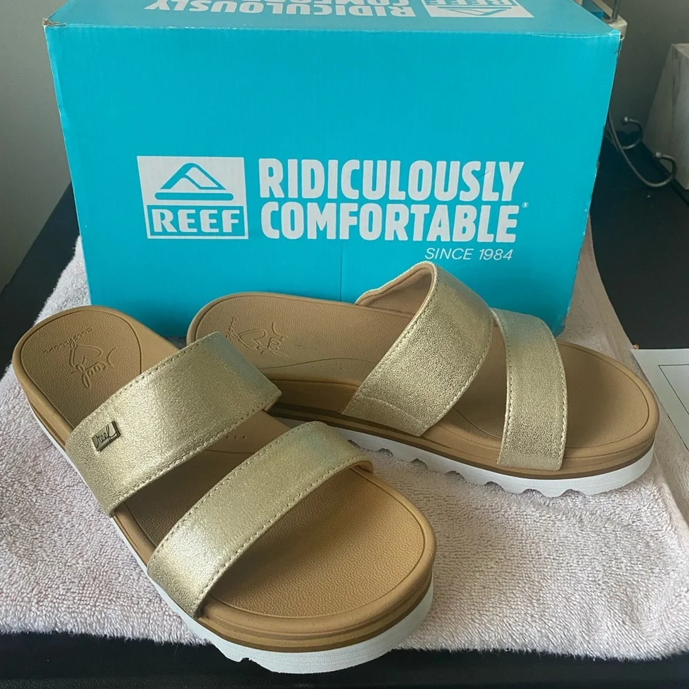 Reef Women's Metallic Gold Double-Strap Slide Sandals